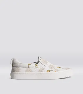 SLIP-ON White Canvas Giant Lilies Sneaker Women