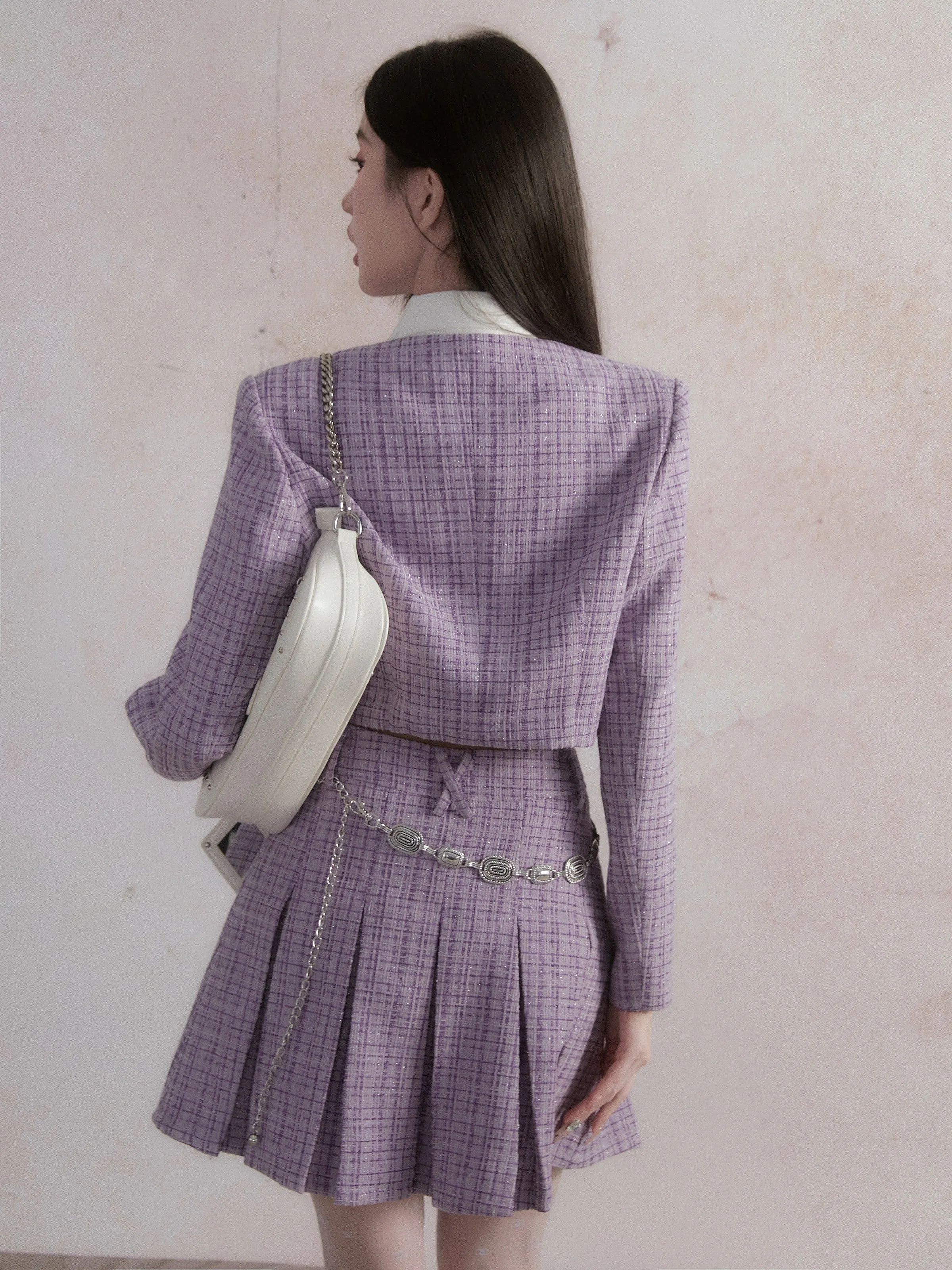 Small Fragrance Style Layered Design Jacket ＆ Pleated Skirt