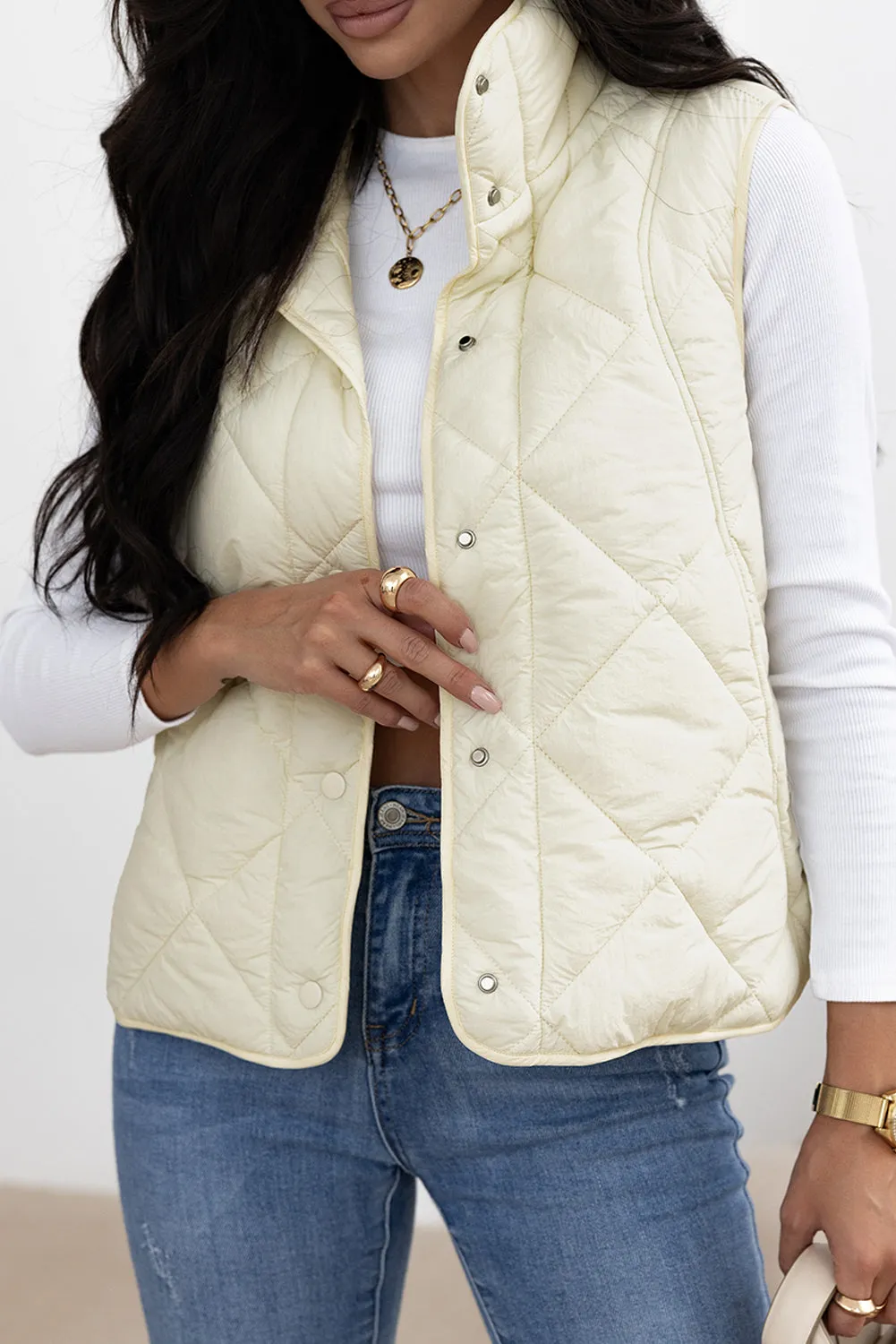 Snap Down Texture Vest Coat with Pockets