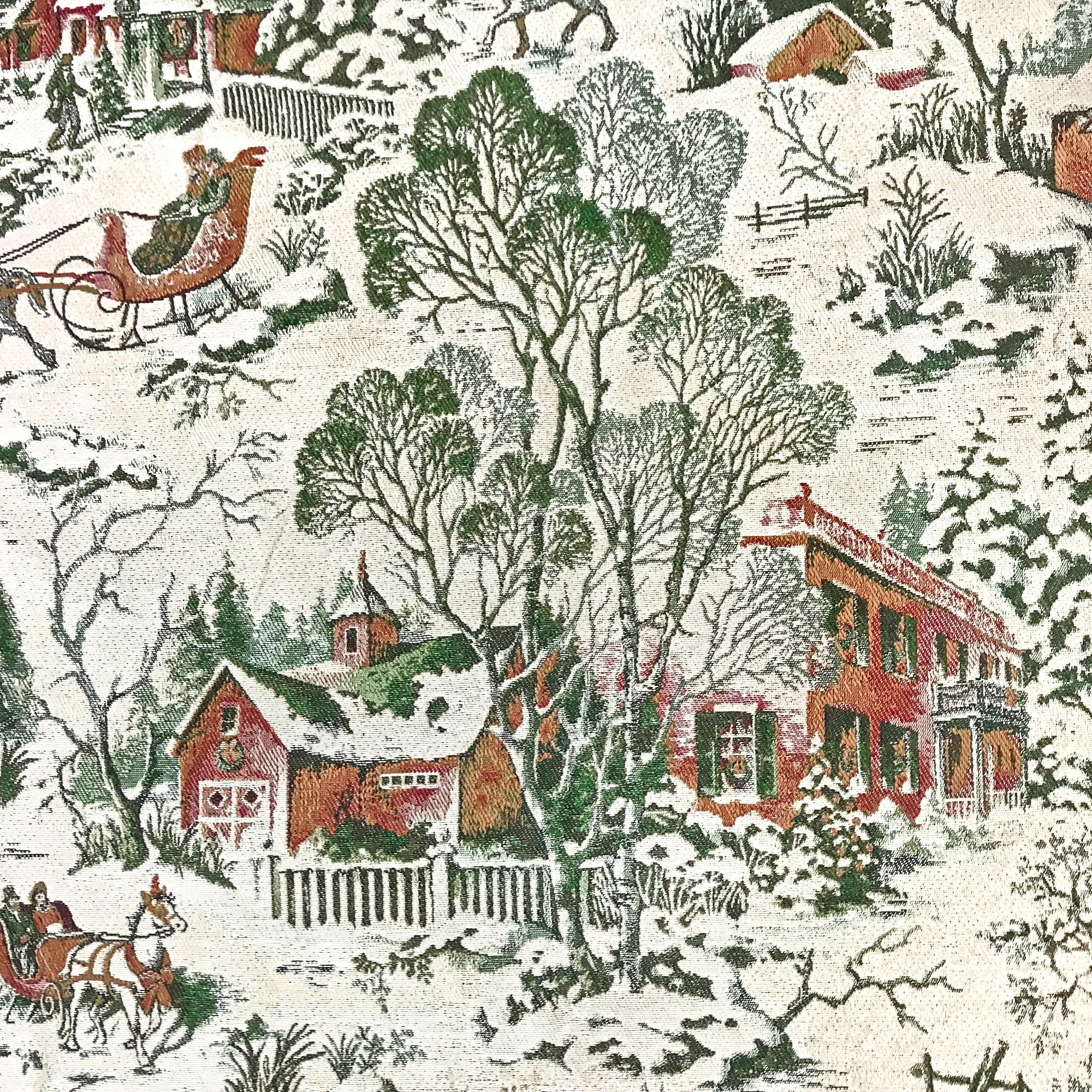 Snowy Winter Vintage Tapestry Upholstery Fabric 54"