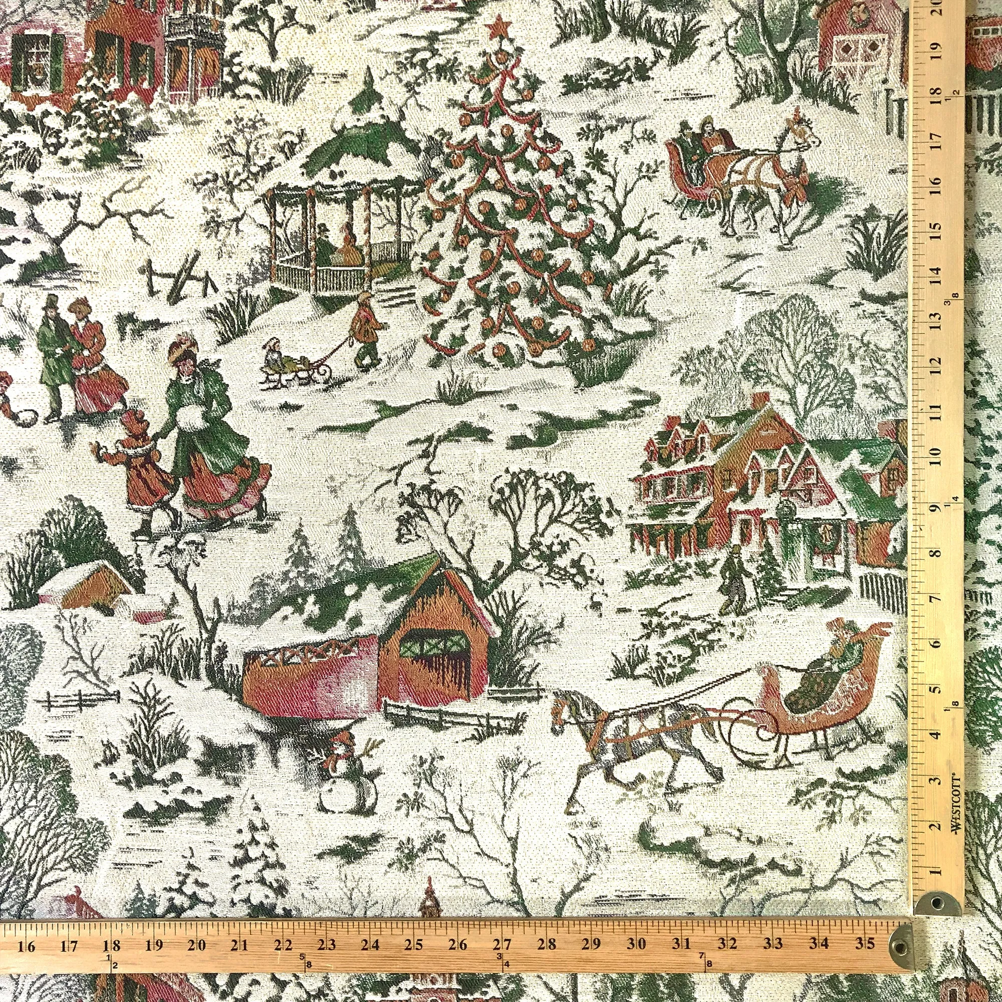 Snowy Winter Vintage Tapestry Upholstery Fabric 54"