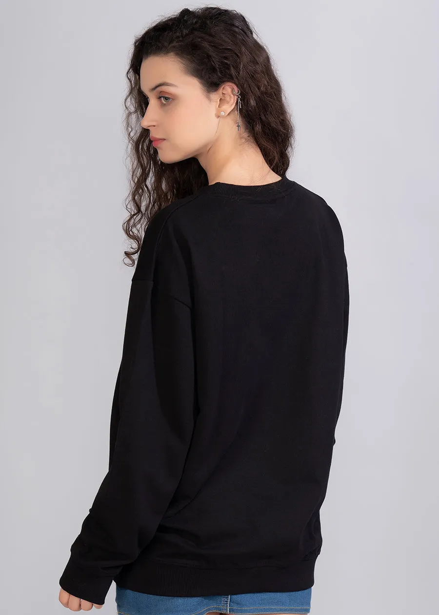 Solid Black Women Drop Shoulder Sweatshirt | Pronk