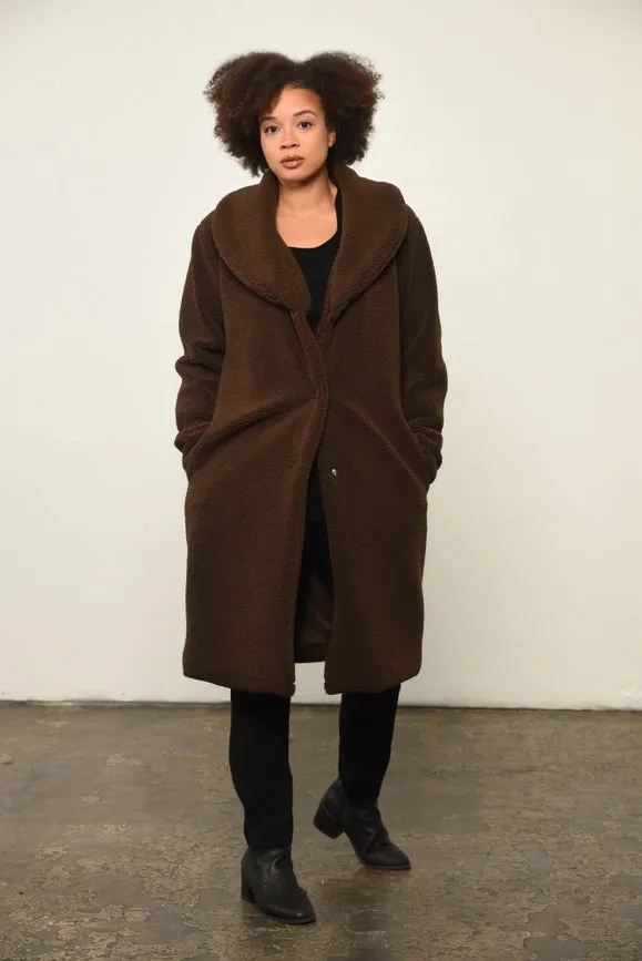 Solid Button(S) Closure Coat in Brown