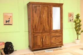 Solid Sheesham Wood Plain 5 Door & Drawer's Wardrobe (Natural Finish) - 6123