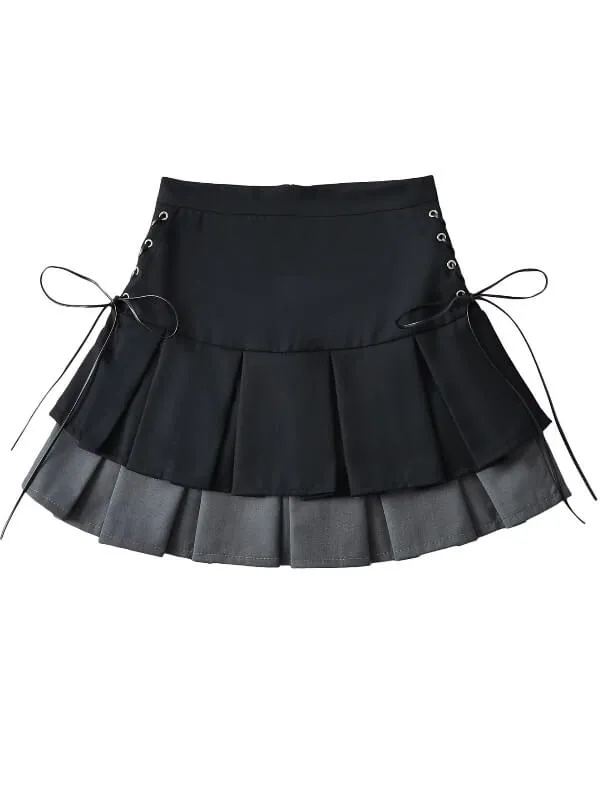 Spicy drawstring double-layered skirt