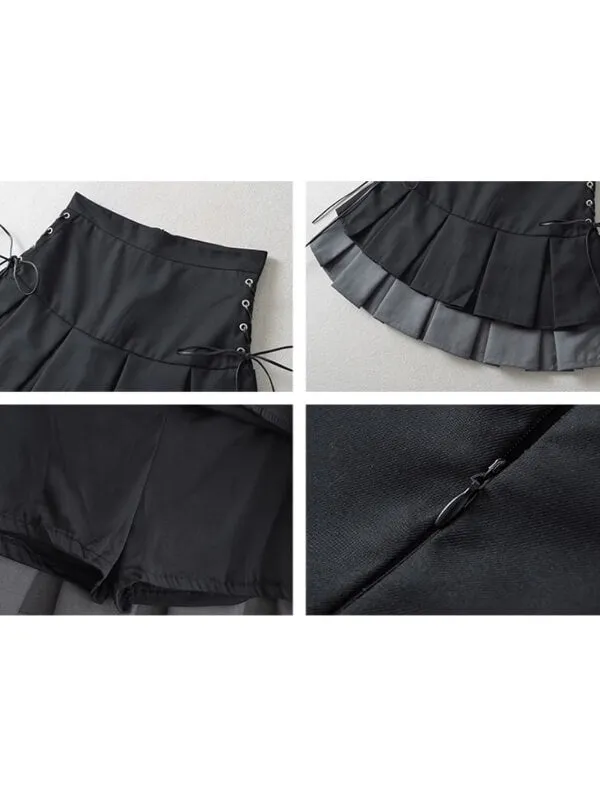 Spicy drawstring double-layered skirt