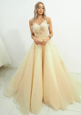 Strapless sparkling light gold tulle princess dress