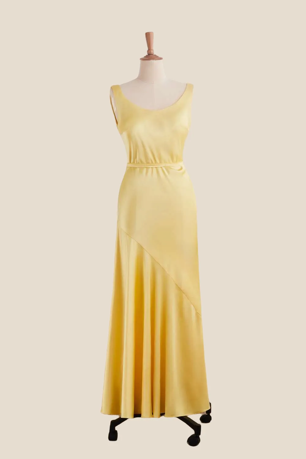 Straps Yellow Open Back Long Dress with Belt