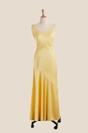 Straps Yellow Open Back Long Dress with Belt