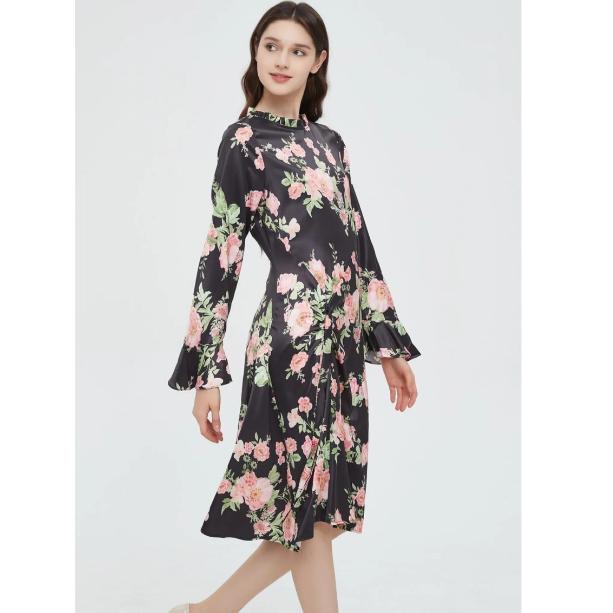 Subtle Tie Ruched Floral Dress by MM