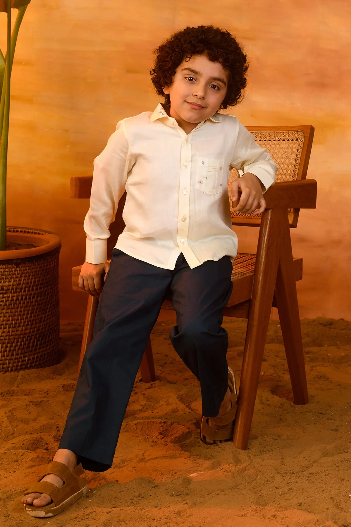 Summer Dandelion- Pastel Yellow Cotton Satin Shirt For Boys