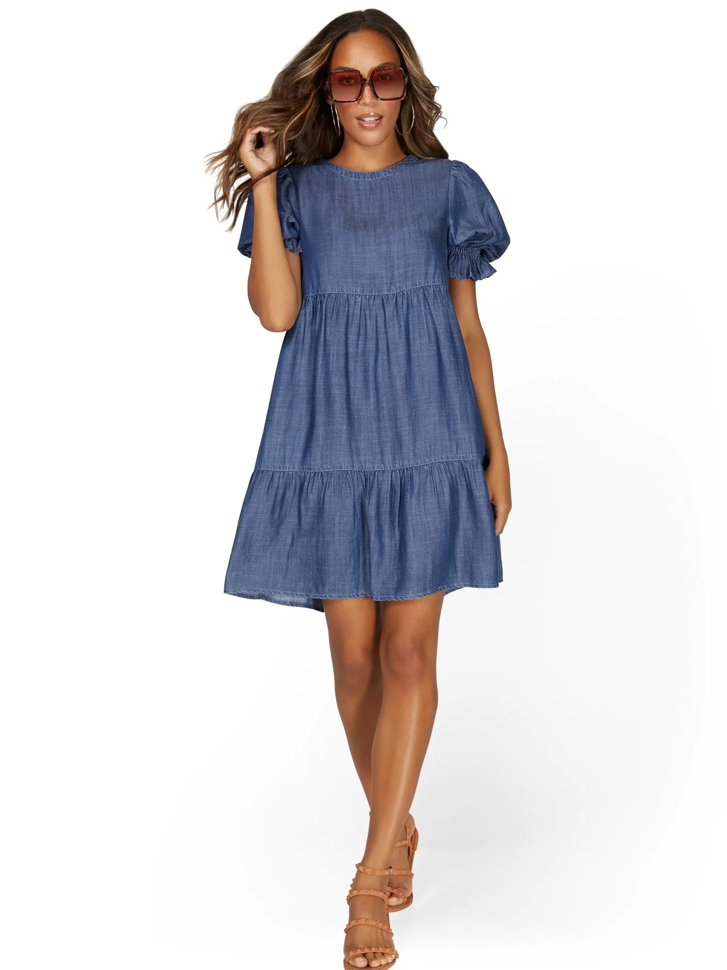 Tiered Tencel Dress with Puff Sleeve