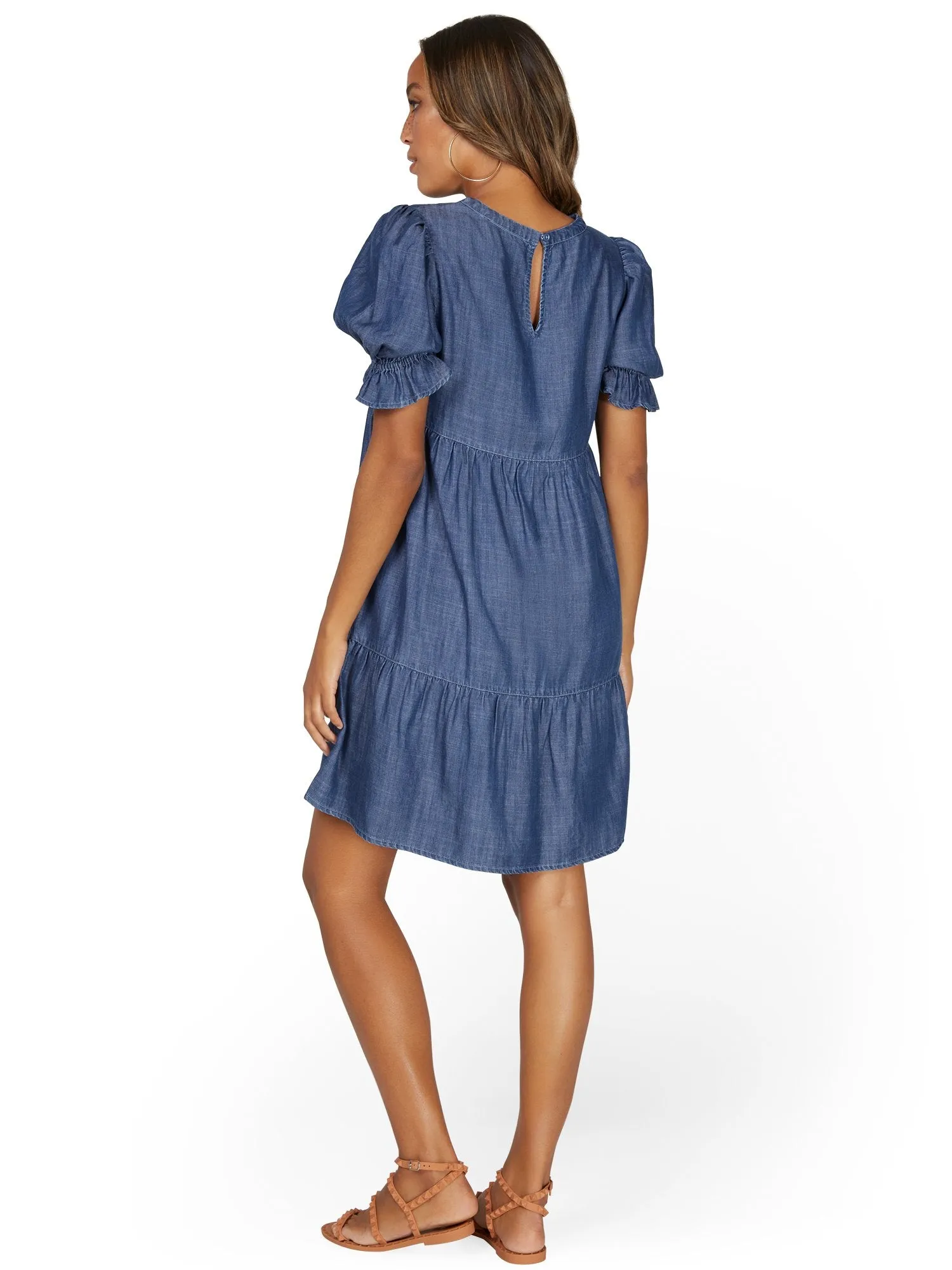 Tiered Tencel Dress with Puff Sleeve