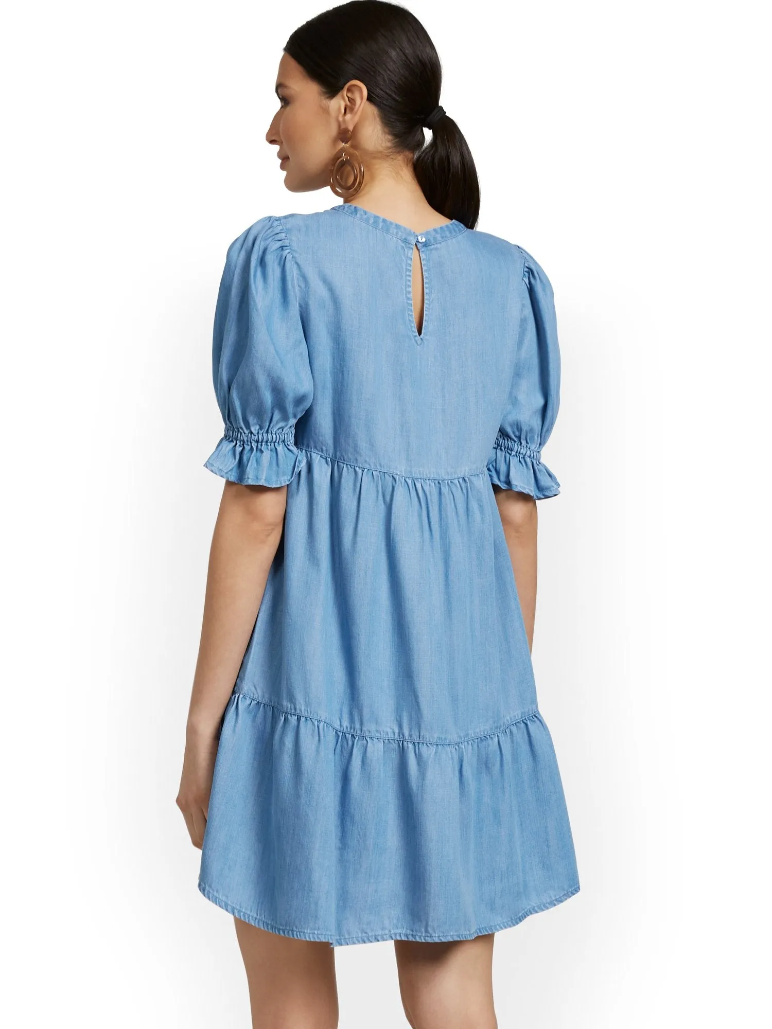 Tiered Tencel Dress with Puff Sleeve