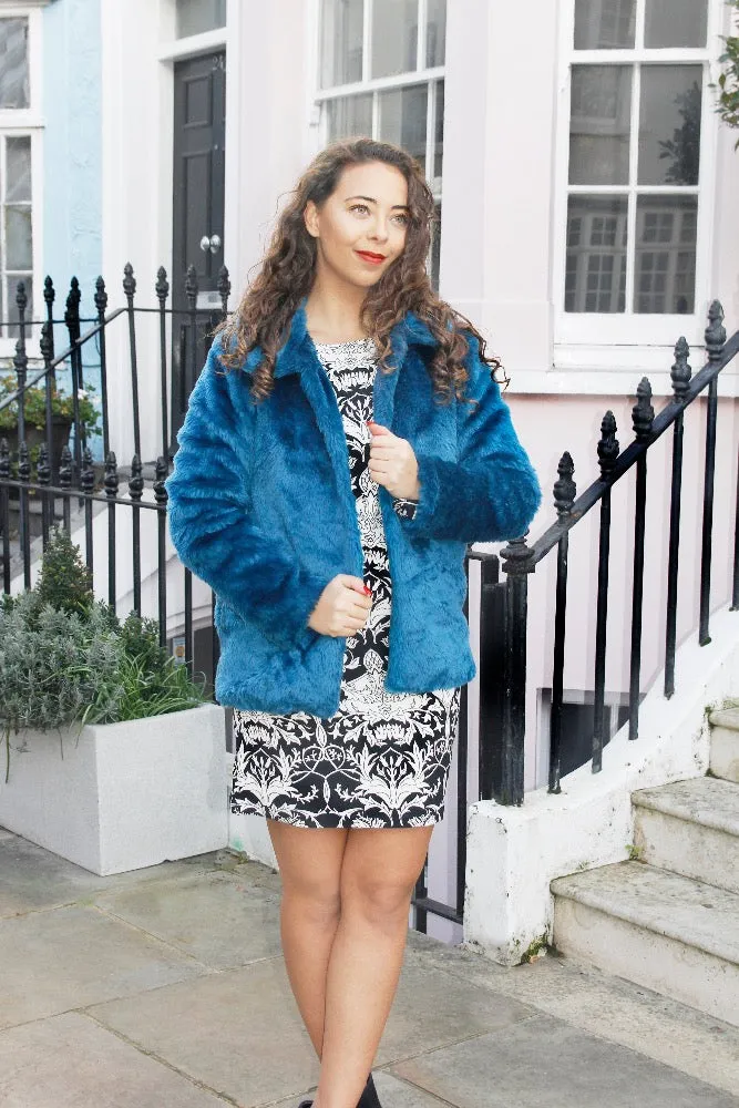 Turquoise Blue Faux Fur Winter Jacket