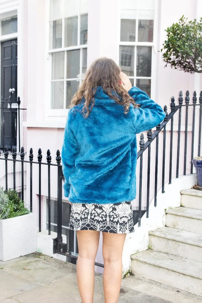 Turquoise Blue Faux Fur Winter Jacket