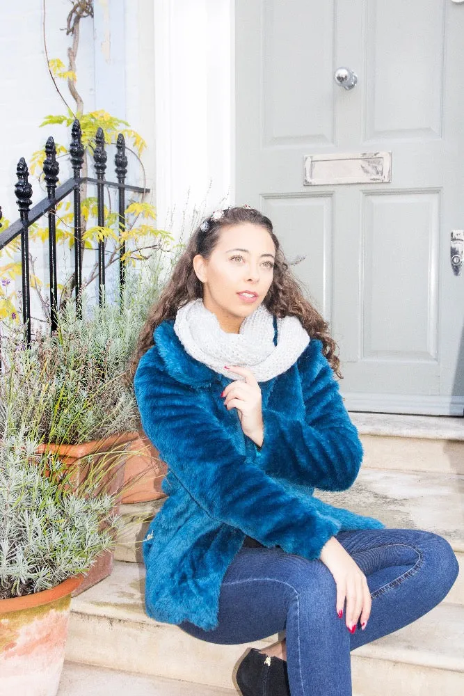 Turquoise Blue Faux Fur Winter Jacket