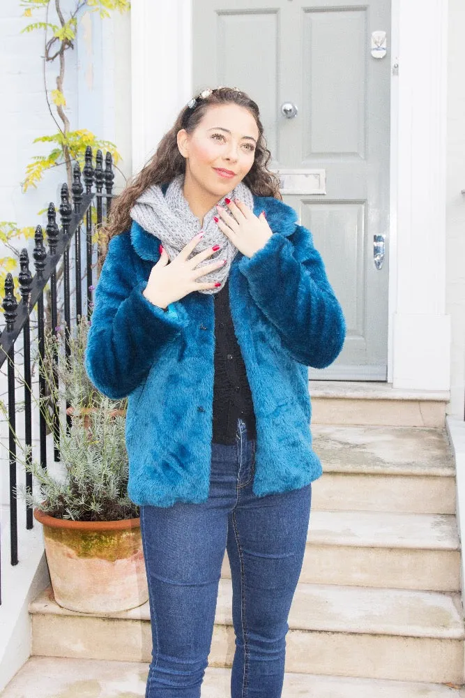 Turquoise Blue Faux Fur Winter Jacket