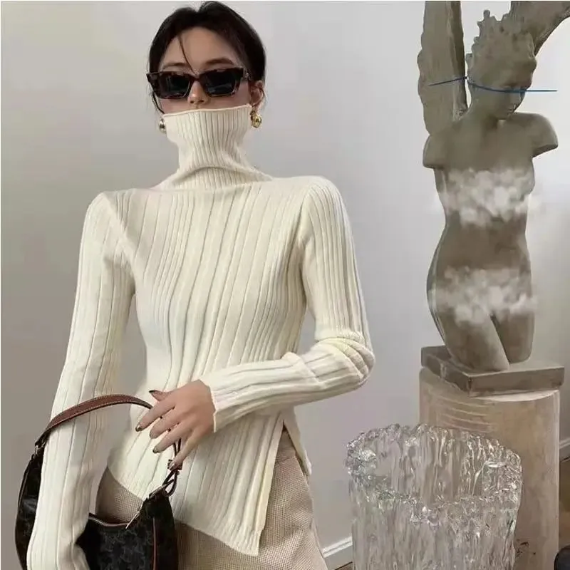 Turtleneck Side Slit Knitted Sweater