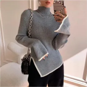 Turtleneck Side Slit Knitted Sweater