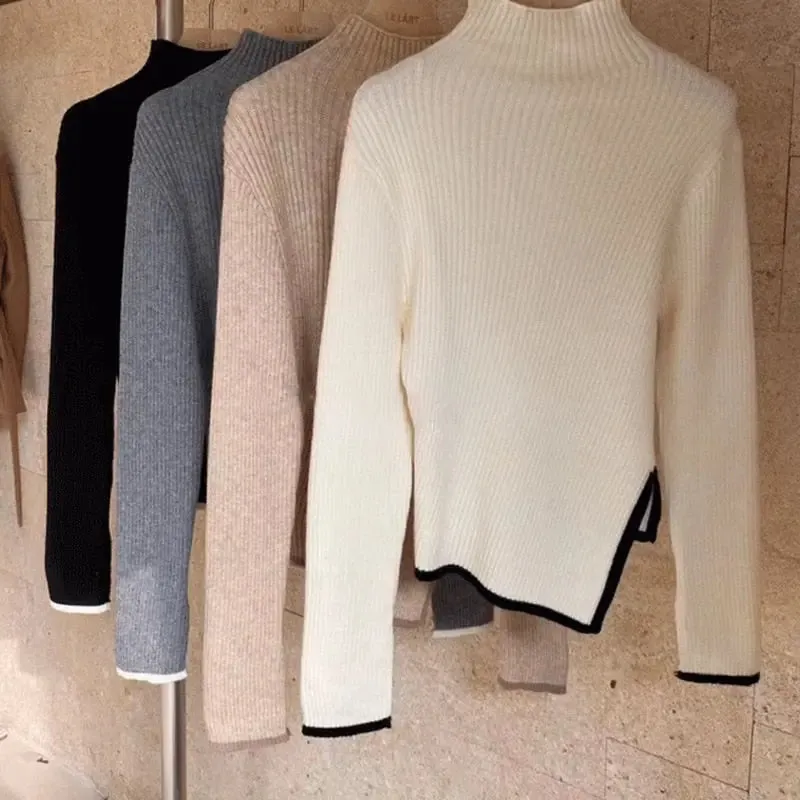 Turtleneck Side Slit Knitted Sweater