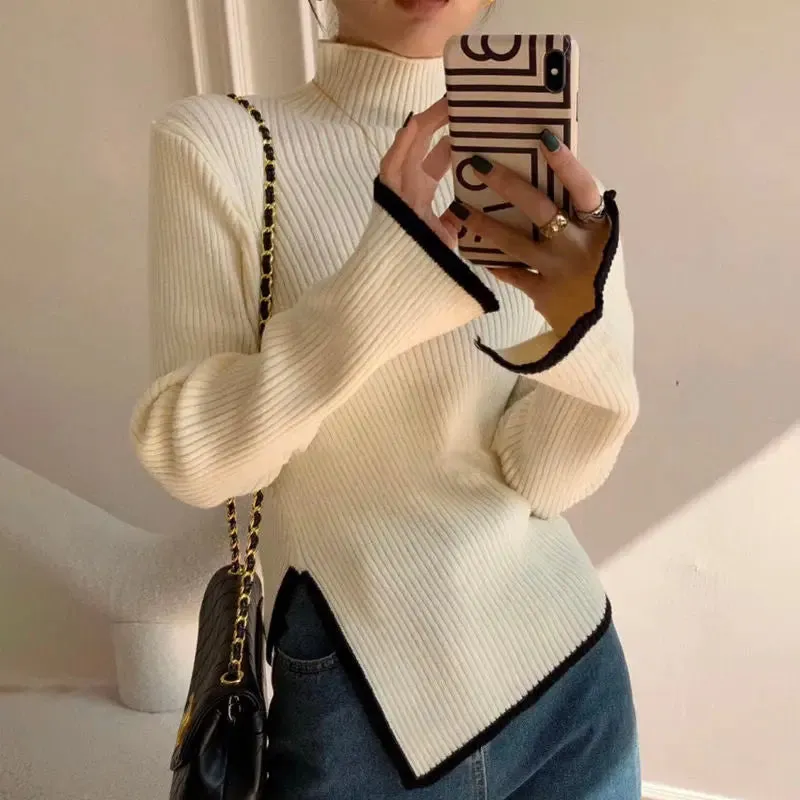 Turtleneck Side Slit Knitted Sweater