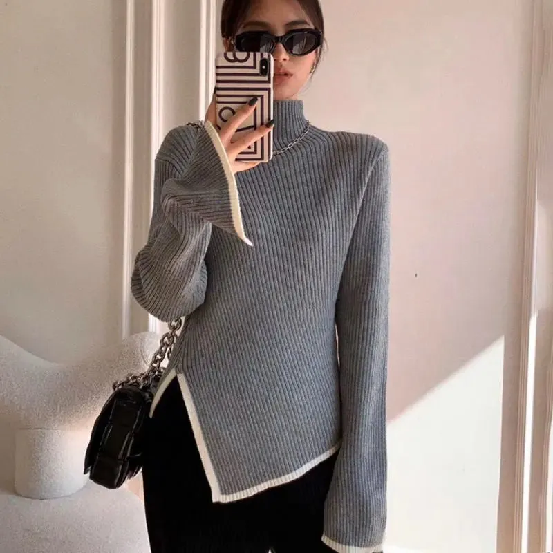 Turtleneck Side Slit Knitted Sweater