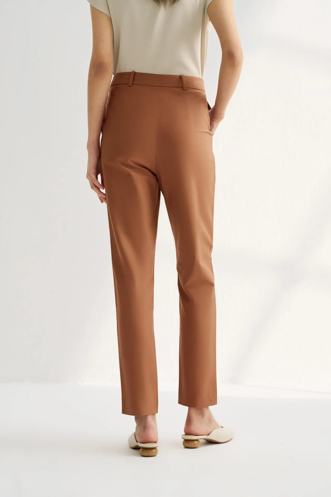 Twill Cotton High Waist Cigarette Pants