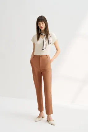 Twill Cotton High Waist Cigarette Pants