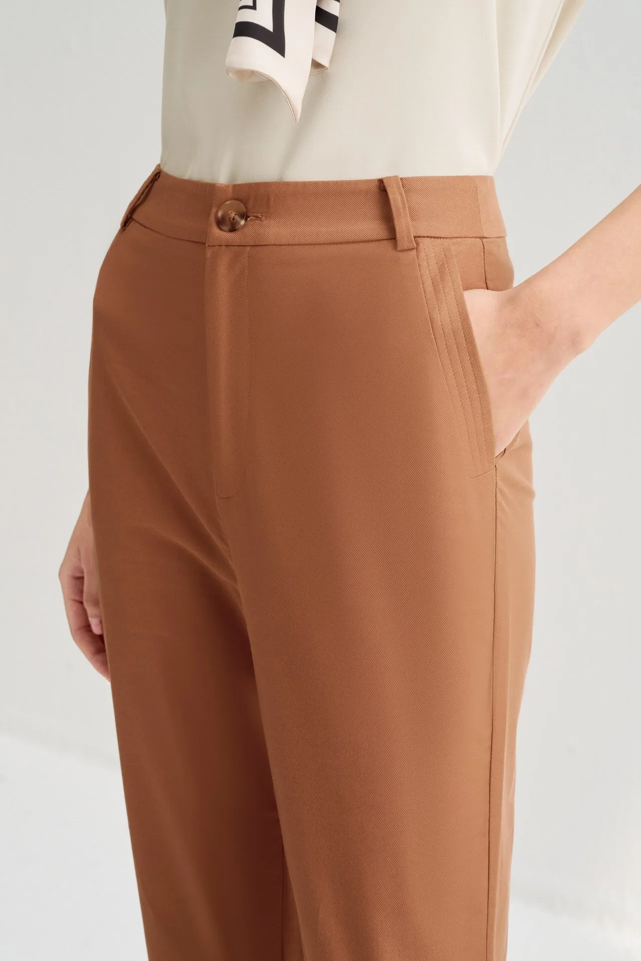 Twill Cotton High Waist Cigarette Pants