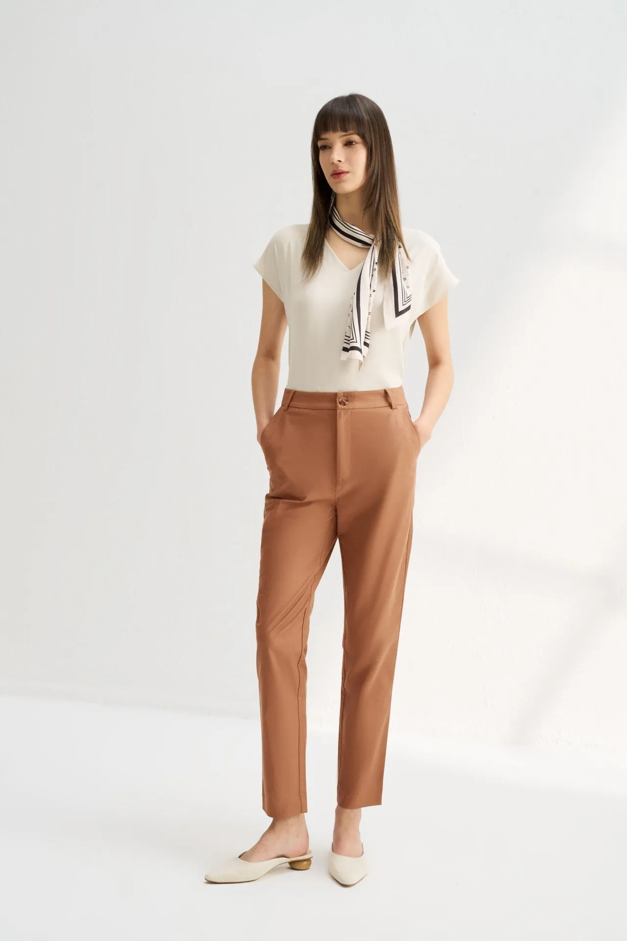 Twill Cotton High Waist Cigarette Pants