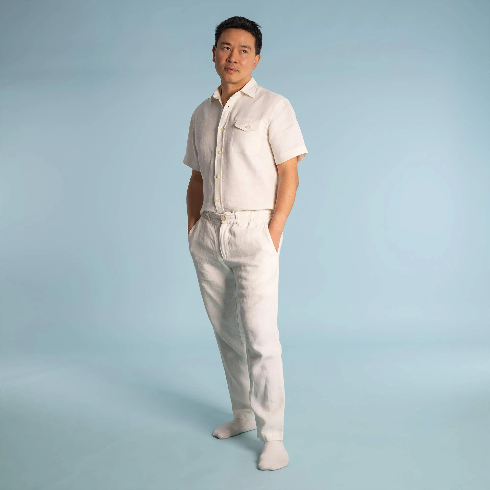 VENTURA Flex-Waist 100% Organic Linen Jogger Pants (Unisex) (OC Thread, Organic Elastic, Nut Buttons, YKK Zippers) (Biodegradable)