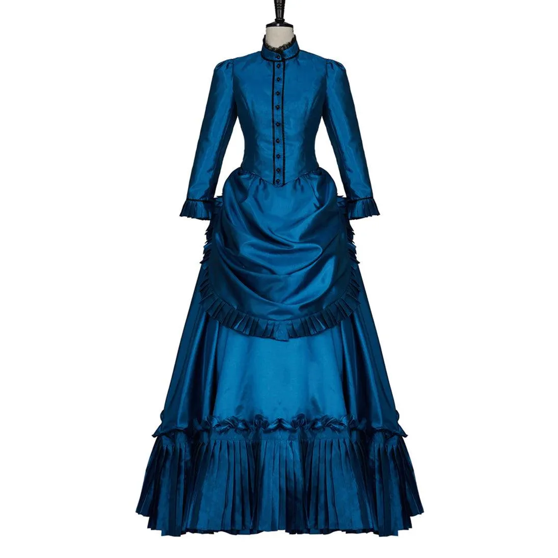 Victorian Gothic Vintage Dress, Elegant Ruffle Long Sleeves Wedding Wear For Women