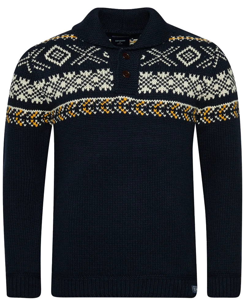 Vintage Shawl Jumper in Navy Multi