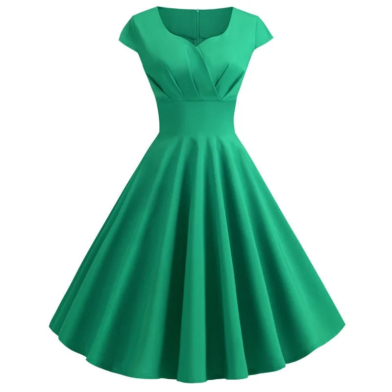 Vintage V-Neck A-Line Swing Dress for Women