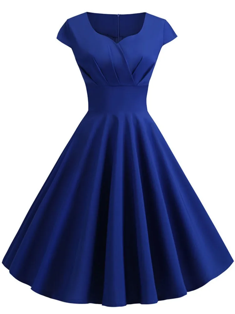 Vintage V-Neck A-Line Swing Dress for Women