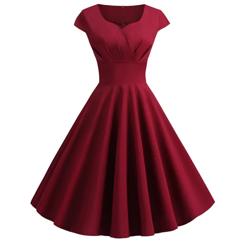 Vintage V-Neck A-Line Swing Dress for Women