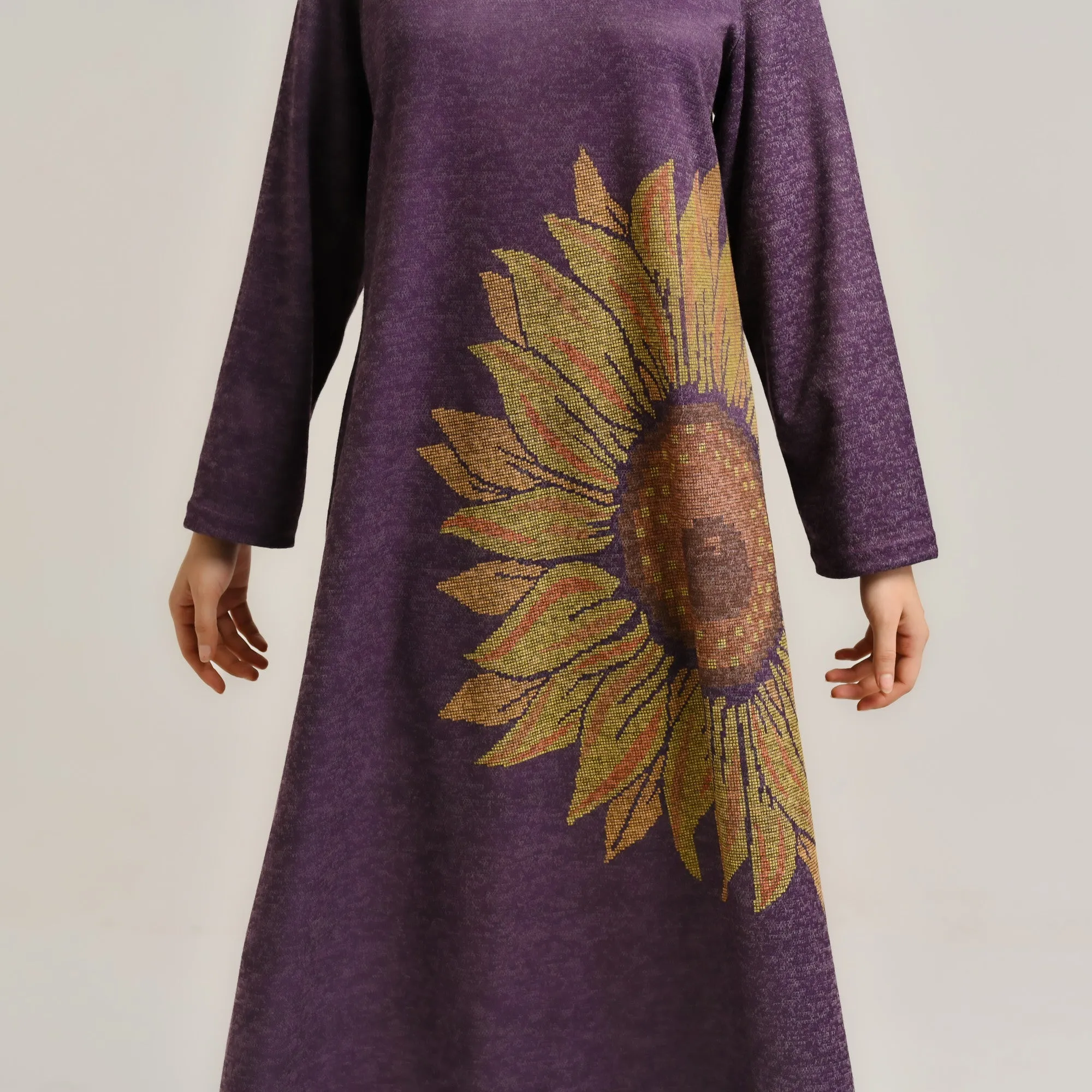 Violet Sunflower Statement Woollen Winter Dress