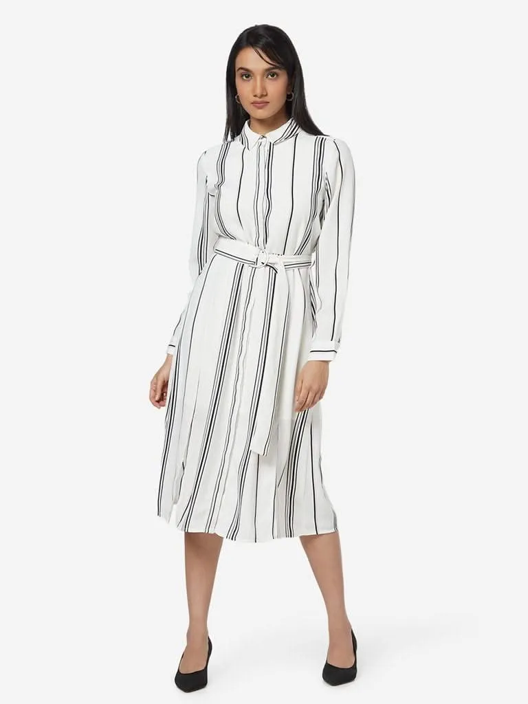 Wardrobe White Striped Shirtdress With Belt