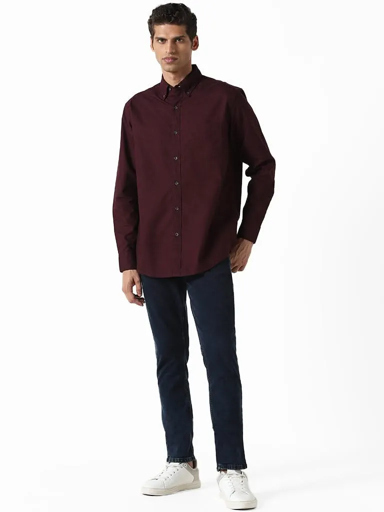 WES Casuals Solid Wine Relaxed-Fit Shirt