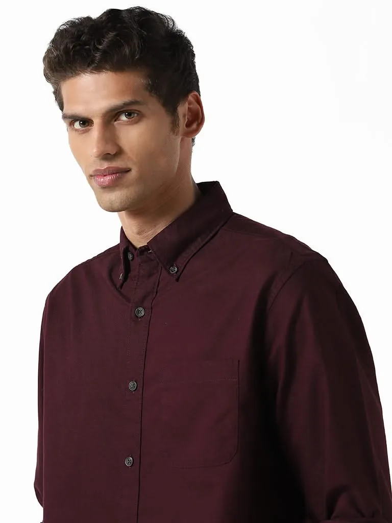 WES Casuals Solid Wine Relaxed-Fit Shirt