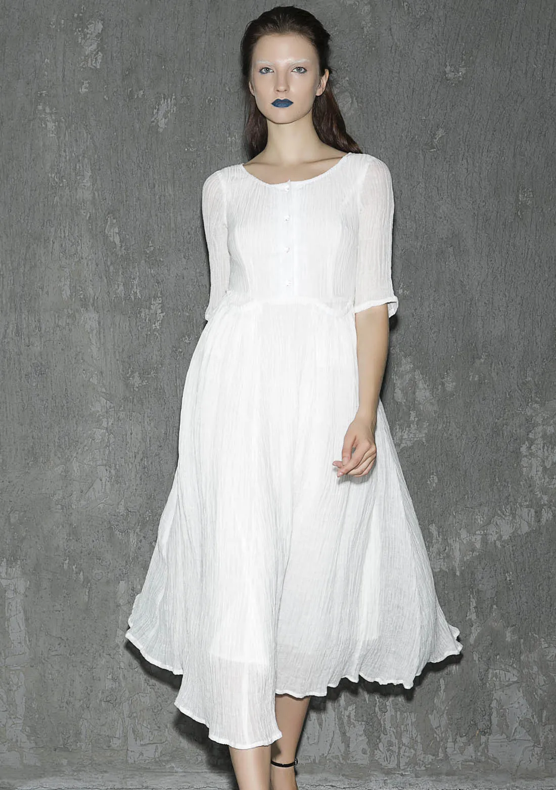 White linen dress maxi dress women dress long prom dress(1310)