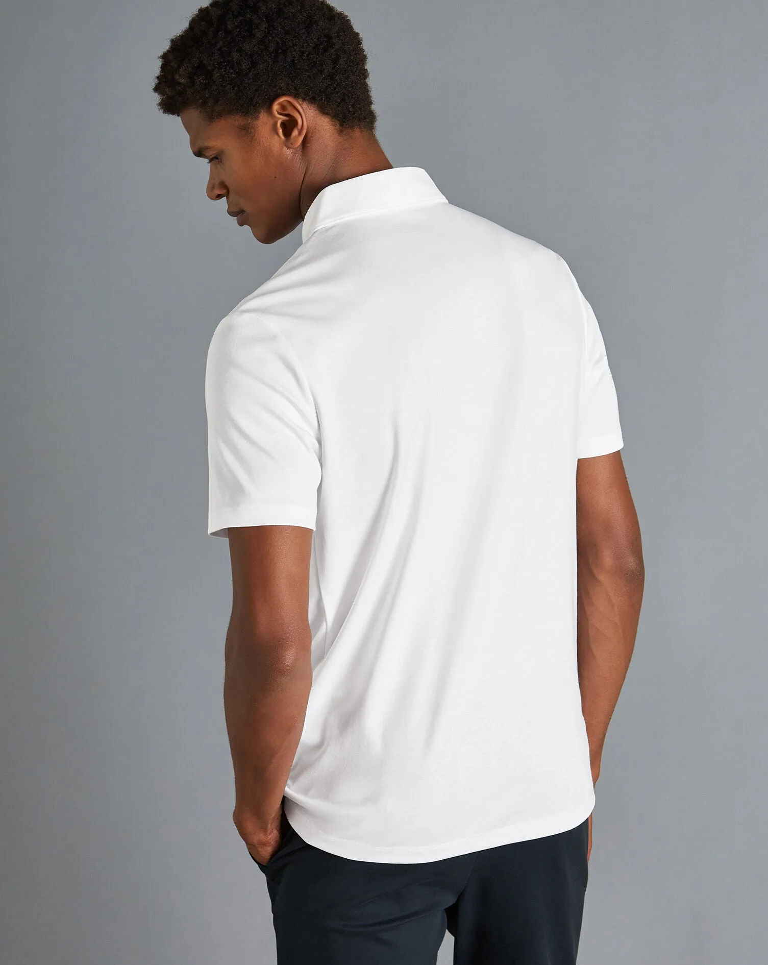 WHITE PLAIN SHORT SLEEVE ZIP JERSEY POLO