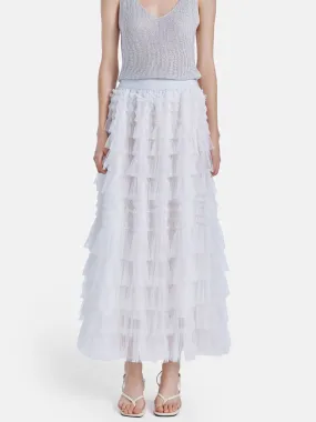 White Tulle Midi Skirt