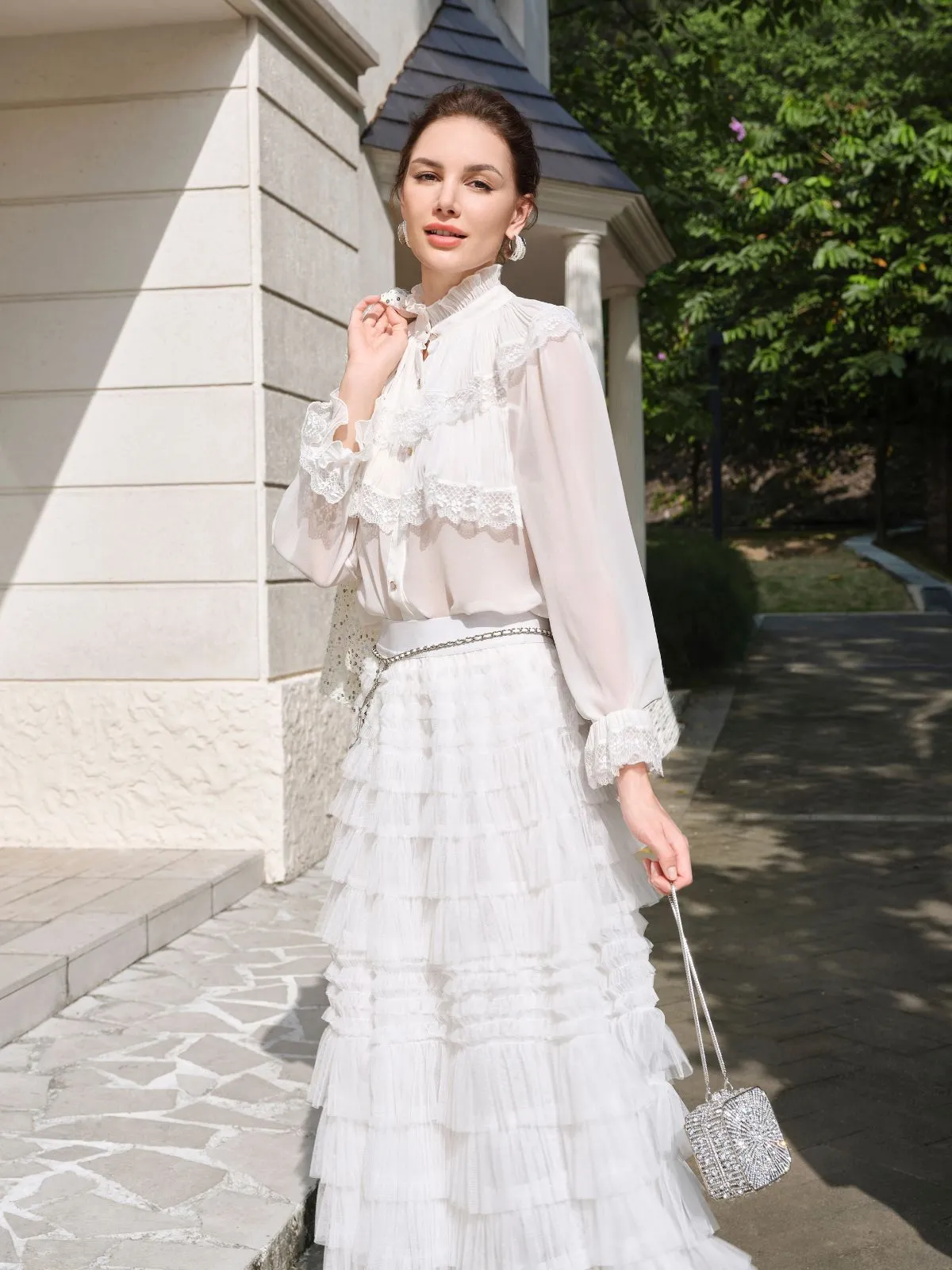 White Tulle Midi Skirt