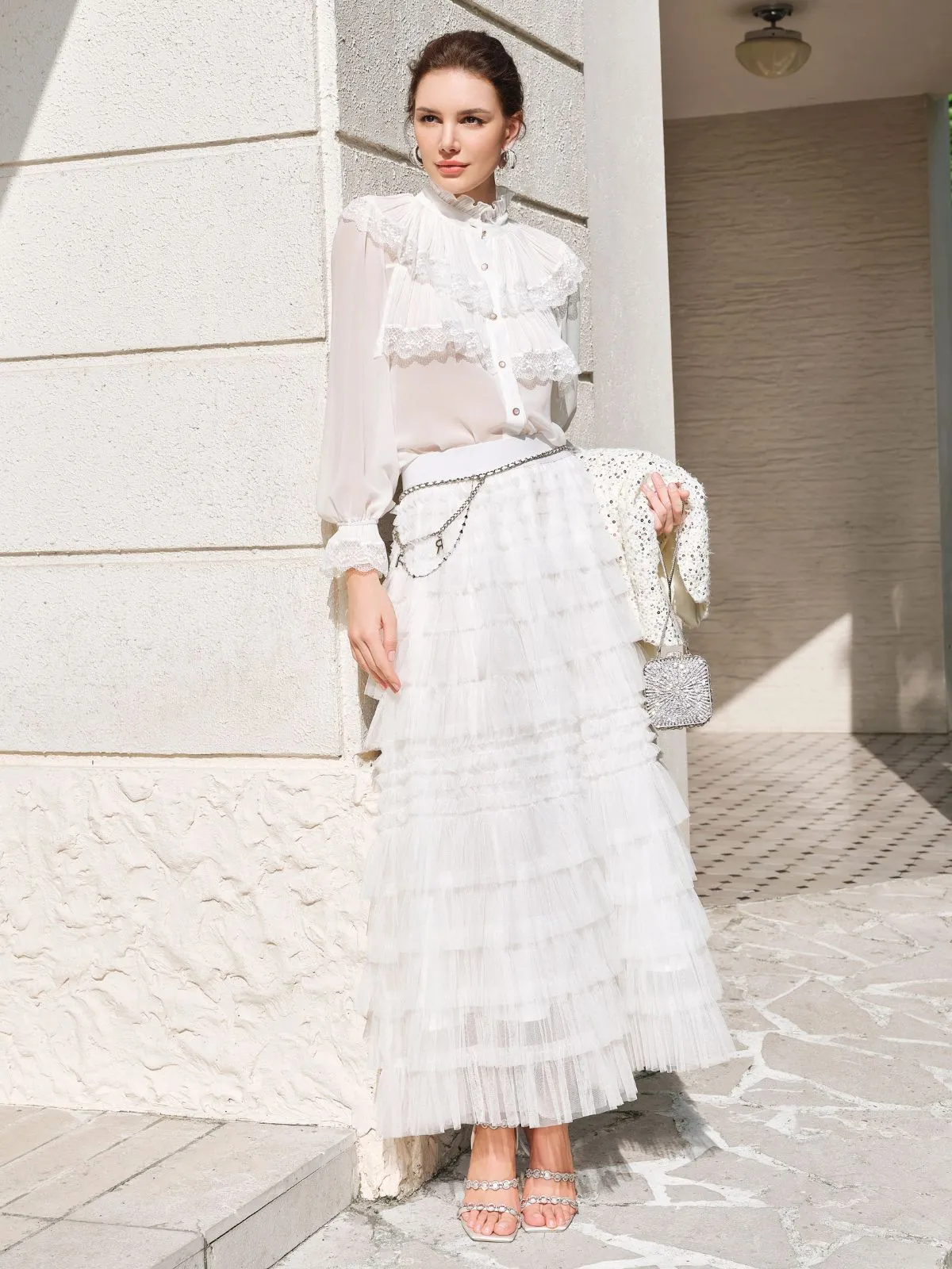 White Tulle Midi Skirt