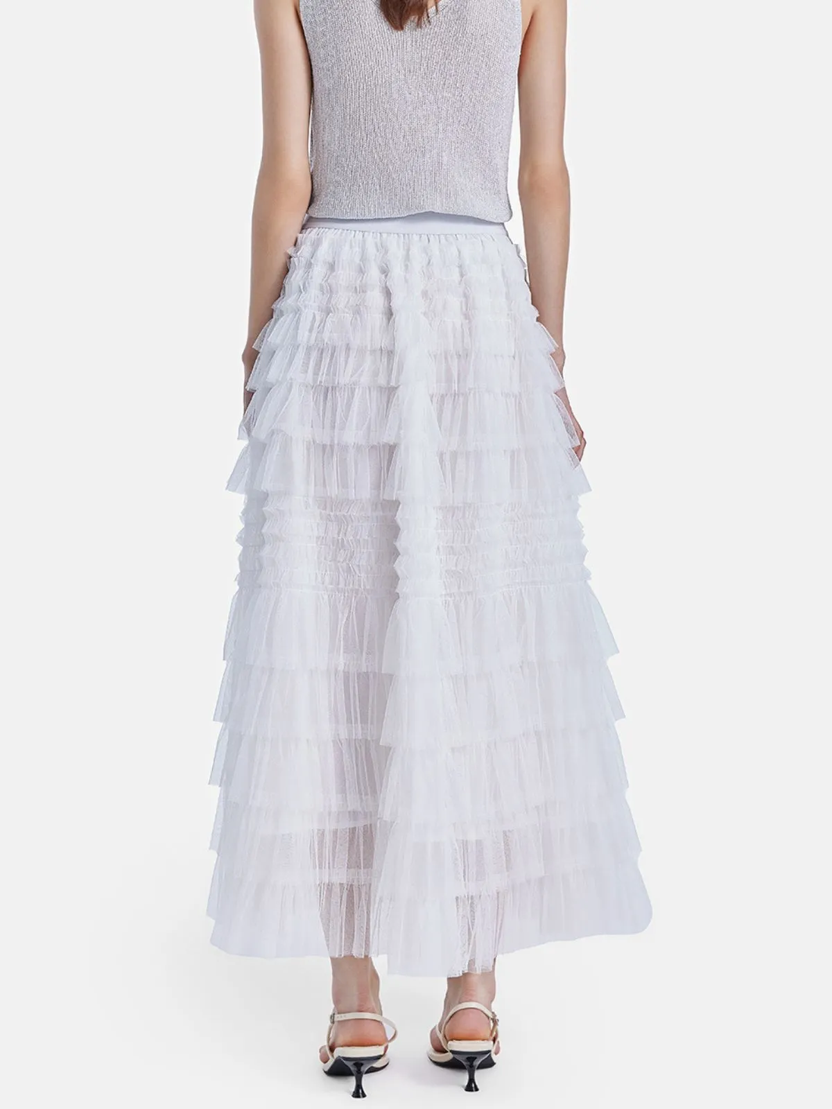 White Tulle Midi Skirt