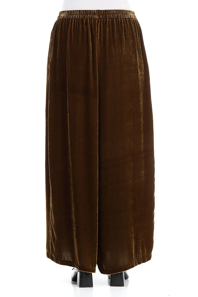 Wide Loose Golden Sage Silk Velvet Trousers