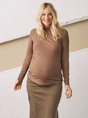 Winter Basic- Ribbed Turtle Neck Maternity Top in Latte