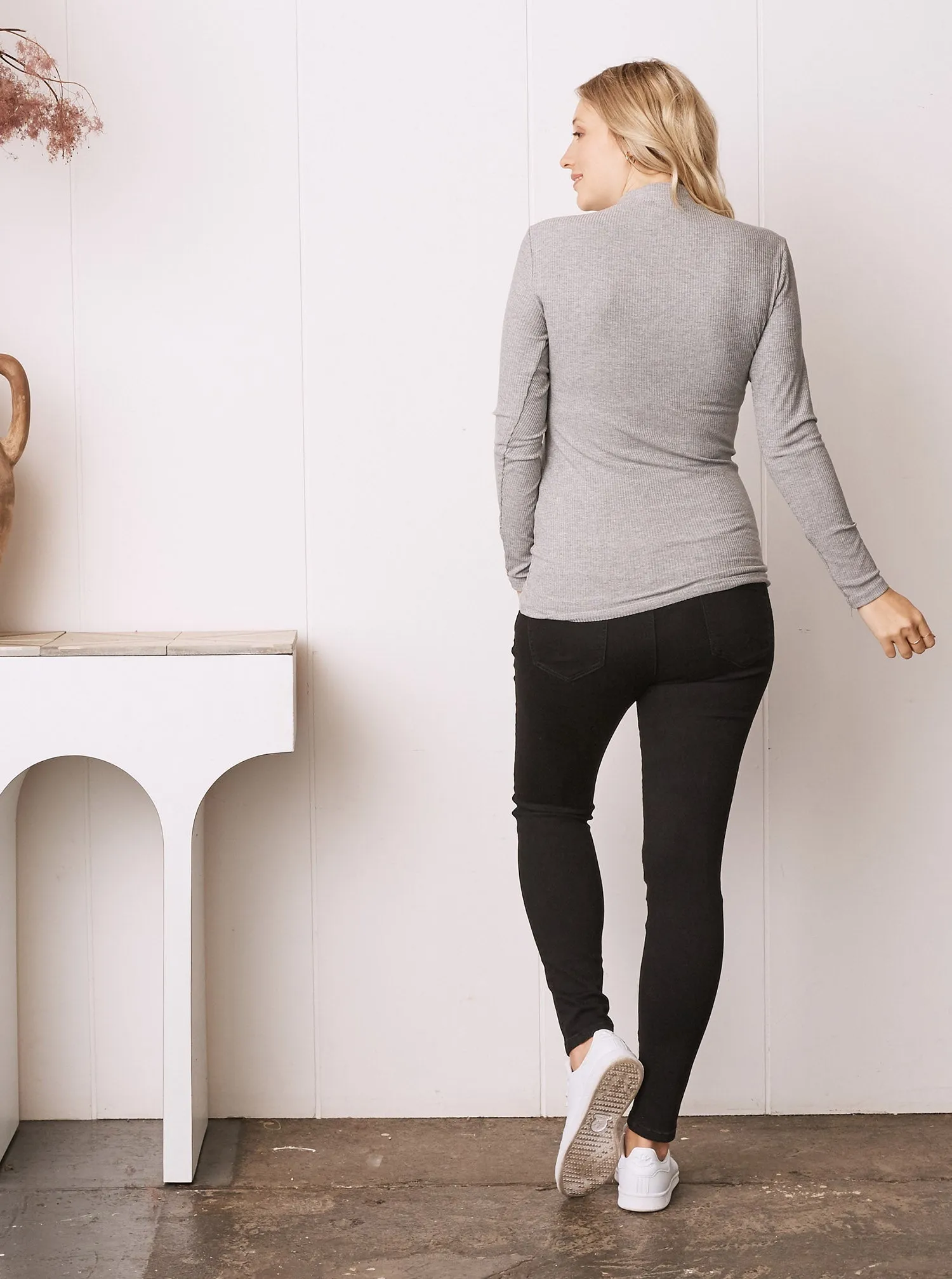 Winter Ribbed Turtle Neck Maternity Top in Marle Grey